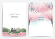 Vector editorial design frame set of Korean spring scenery with cherry trees in full bloom. Design for social media, party invitation, Frame Clip Art and Business Advertisement	