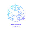 Feasibility studies blue gradient concept icon. Information analyzing. Type of clinical trials abstract idea thin line illustration. Isolated outline drawing. Myriad Pro-Bold font used