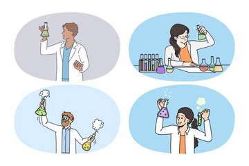 Wall Mural - set of people medical specialists work with test tubes in laboratory. bundle of researchers in medic