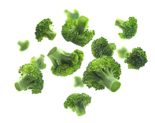 Wall Mural - Green broccoli levitating on a white background