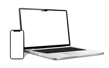 Canvas Print - isolated devices mockup. smartphone and laptop with blank screen.