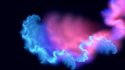 Wall Mural - Neo Neon Pink and Blue Wispy Smoke Puffs Abstract Fractal Background.Intense and mysterious explosive light effect texture.Vivid glowing artistic spiraling clouds wallpaper