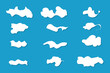 Clouds Isolated On Blue Background. Papter Cut. Vector Illustration