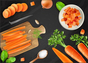 Wall Mural - Realistic Carrot Chalkboard Composition