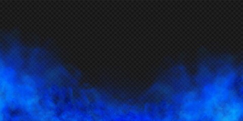 blue smoke isolated on dark transparent background. realistic blue magic mist cloud. realistic vecto