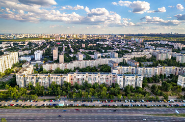 Sticker - Birds eye view of Voskresenka district of Kyiv, the capital of Ukraine, before the Russian attack