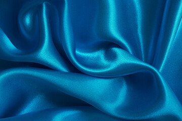 Wall Mural - Blue fabric cloth texture for background and design art work, beautiful crumpled pattern of silk or linen.