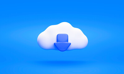 Fototapete - White cloud with download icon cloud computing technology sign or symbol 3D rendering