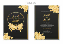 Royal Wedding Card Black Template With Gold Rose Floral Frame