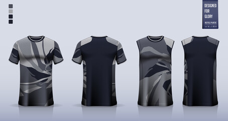 T-shirt sport, Soccer jersey, football kit, basketball uniform, tank top, and running singlet mockup. Fabric pattern design. Vector.