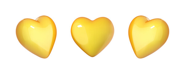 Heart icon in cartoon 3d style isolated on white background. Vector illustration plastic volumetric yellow Heart.