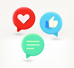 Aufkleber - Color 3d vector icons set isolated on white, heart, thumbs up, ask.