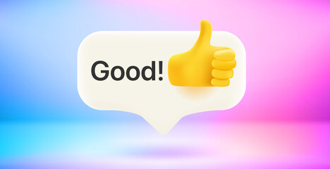 Poster - Good message concept. Chat bubble with cute emojis. Vector 3d illustration