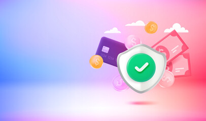 Poster - Money protection concept. 3d vector banner with copy space