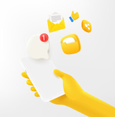 Aufkleber - Man using modrn mobile applications. 3d vector banner