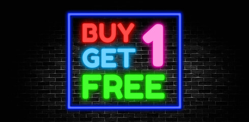 Sticker - Buy 1 Get 1 Free neon banner, light signboard.