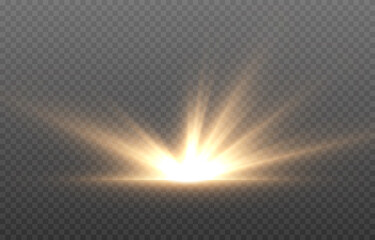 Wall Mural - Vector golden light. Sun, sun rays, dawn png. Golden glare png, flash png.