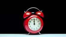 Traditional Alarm Clock Ringing. Red Alarm Clock. Close Up View.
