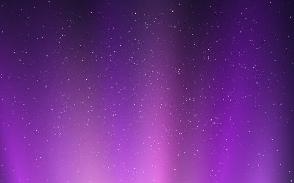 Fototapete - Northern lights. Beautiful starry background with purple gradient. Abstract cosmos texture with glow effect. Magic milky way with constellations. Vector illustration