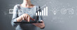 Marketing concept with business woman using a tablet computer