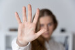 © Egoitz - Woman making stop sign with hand. Domestic and sexual violence concept