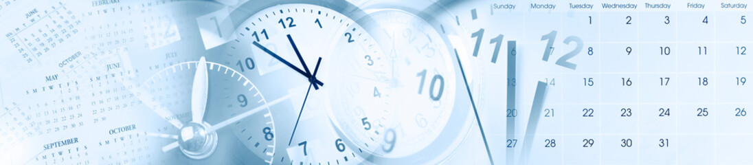 Wall Mural - clock faces and calendars composite wide banner