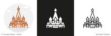 Saint Basil's Cathedral  Filled Outline And Glyph Icon. Landmark Building Of Moscow, The Capital City Of Russia
