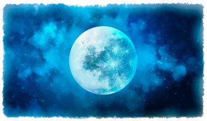Wall Mural - abstract watercolor night sky with full moon illustration