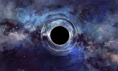 Wall Mural - black hole watercolor illustration. space galaxy background