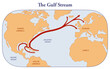 Map of the Gulf stream from the Caribbean to Northern America and Europe