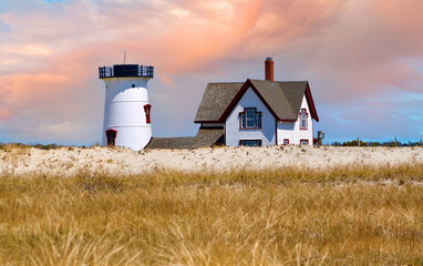 Wall Mural - Sunset at Stage Harbor Lighthouse in Chatham, Cape Cod
