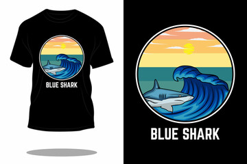 Wall Mural - blue shark retro t shirt design