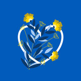 Fototapeta Kwiaty - Niebieskie i żółte kwiaty dla Ukrainy. Kwiaty zamiast wojny i bomb. Nadzieja i wsparcie dla Ukrainy. Stop wojnie. Modlitwa o pokój.