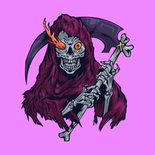 The Reaper Holding A Scythe Awesome Vector Illustration