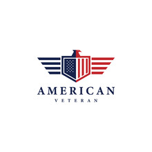 American Veteran Shield Patriotic National Emblem Logo Design Vector