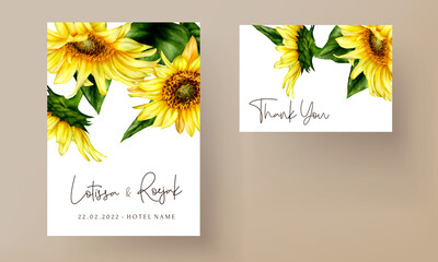Wall Mural - beautiful watercolor blooming sun flower wedding invitation card template