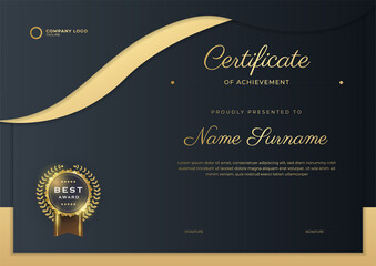 Gold black certificate design in professional style. Elegant, clean and simple certificate template