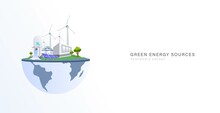 Green Energy Power Plant With Many Clean Source On Earth Concept Vector Illustration. Ecology Friendly And Sustainable Development For Save The World Concept Design.