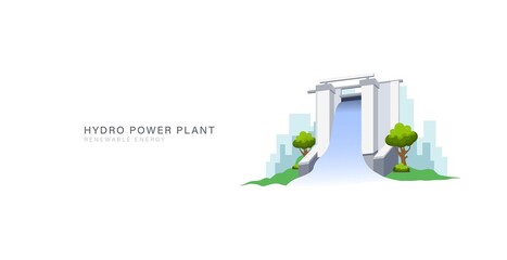 Hydro energy power plant for green electric industry vector illustration.