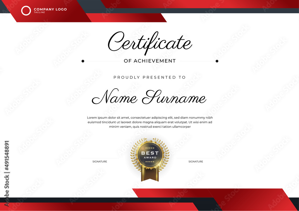 Black and red certificate design in professional style. Elegant, clean ...