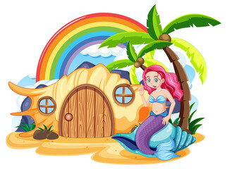 Sticker - Shell house on island with mermaid