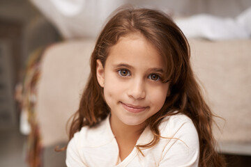 Poster - Her imagination is her playground. Portrait of a cute little girl at home.