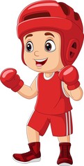 Poster - Cartoon little boy training boxing