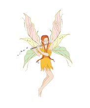 Fantasy Girl With Wings Illustartion Orange Fairy Plays The Flute