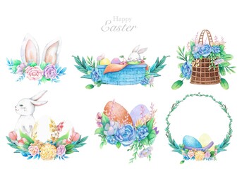 Hand drawn watercolor happy easter for design. Watercolor illustration.