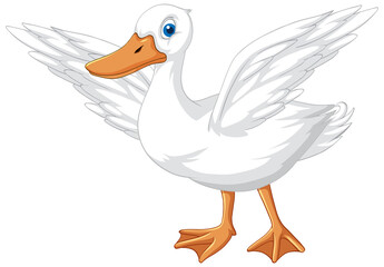 Poster - Little duck spreading wings on white ground