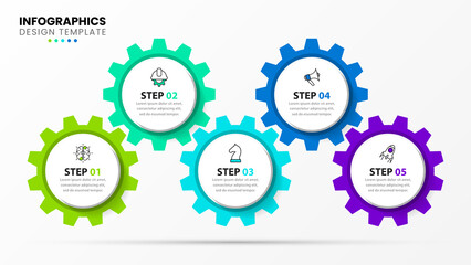 Infographic template with icons and 5 options or steps. Gears