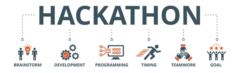 Hackathon banner web icon vector illustration concept for design sprint-like social coding event with icon of brainstorm, development, programming, timing, speed, teamwork, and goal