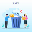 Delete concept. deleting data and move unnecessary files to the trash bin. illustration vector