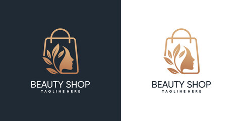 Wall Mural - Beauty shop logo template with creative style Premium Vector